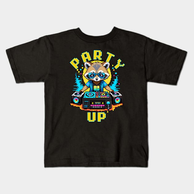 DJ Raccoon - Party Up Kids T-Shirt by Jackson Williams